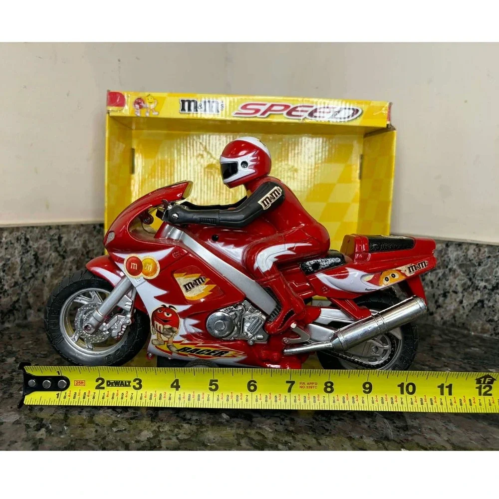 RARE M&M's Speed Racer Red Motorcycle Toy with Rider Figure Original Box 11 inch